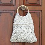 Macrame cotton handle handbag, 'Macrame Envy' - Macrame Cotton and Bamboo Handle Handbag