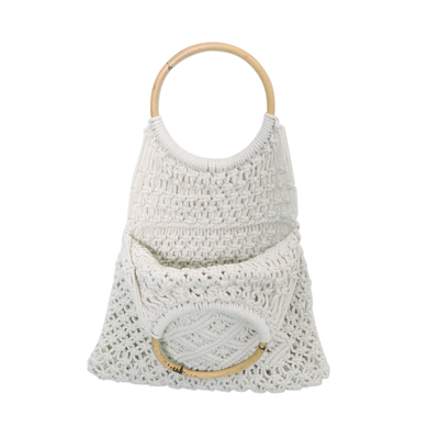 Macrame cotton handle handbag, 'Macrame Envy' - Macrame Cotton and Bamboo Handle Handbag