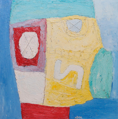 'Anticipation' - Original Signed Abstract Painting in Primary Colors