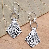 Sterling silver dangle earrings, 'Lamak' - Balinese Sterling Silver Dangle Earrings