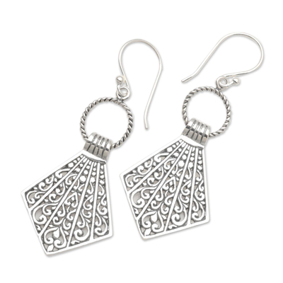 Sterling silver dangle earrings, 'Lamak' - Balinese Sterling Silver Dangle Earrings