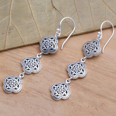 Sterling silver dangle earrings, Four-Petaled Flowers