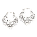 Sterling silver hoop earrings, 'Floral Flame' - Ornate Balinese Sterling Silver Hoop Earrings