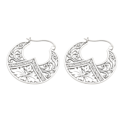 Sterling silver hoop earrings, 'Flame Flower' - Sterling Silver Floral Theme Hoop Earrings  from Bali