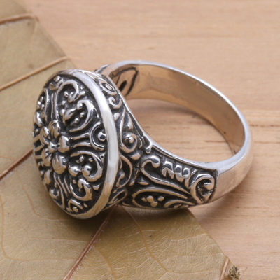 Sterling silver cocktail ring, 'Crown of Flowers' - Bali Artisan Crafted Floral Cocktail Ring
