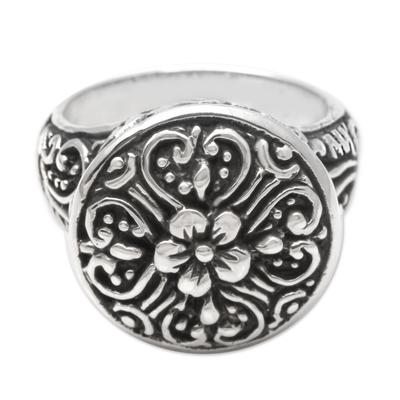 Sterling silver cocktail ring, 'Crown of Flowers' - Bali Artisan Crafted Floral Cocktail Ring