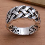Sterling silver band ring, 'Bold Braid' - Bold Braided Sterling Silver Ring Handcrafted in Bali