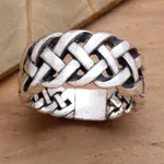Sterling silver band ring, 'Bold Braid' - Bold Braided Sterling Silver Ring Handcrafted in Bali