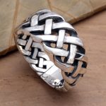 Sterling silver band ring, 'Bold Braid' - Bold Braided Sterling Silver Ring Handcrafted in Bali