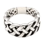 Sterling silver band ring, 'Bold Braid' - Bold Braided Sterling Silver Ring Handcrafted in Bali