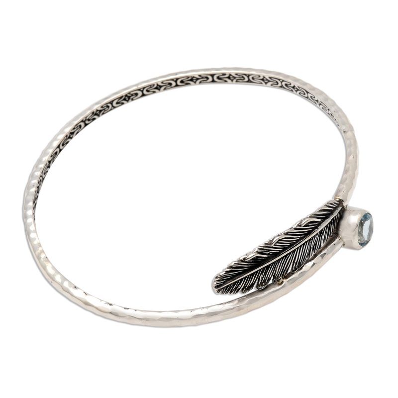 Handcrafted Sterling Silver Bangle Bracelet with Blue Topaz