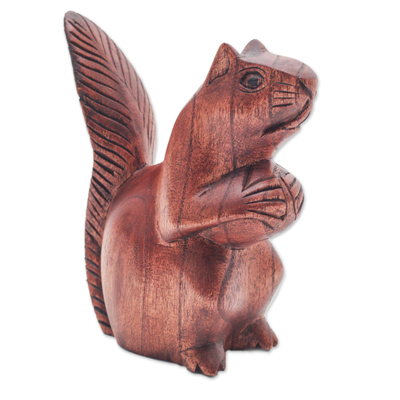 Wood sculpture, 'Nuts' - Detailed Wood Sculpture of Squirrel with Nut