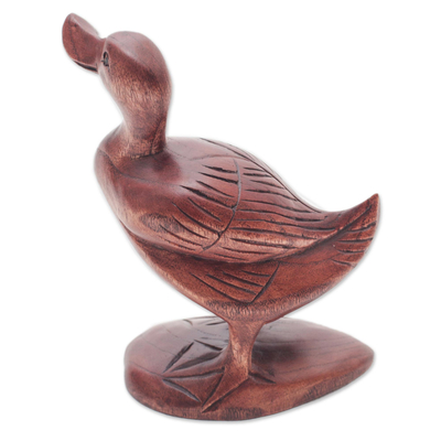 Escultura de madera, 'Pato solitario' - Escultura de pato de madera artesanal hecha a mano