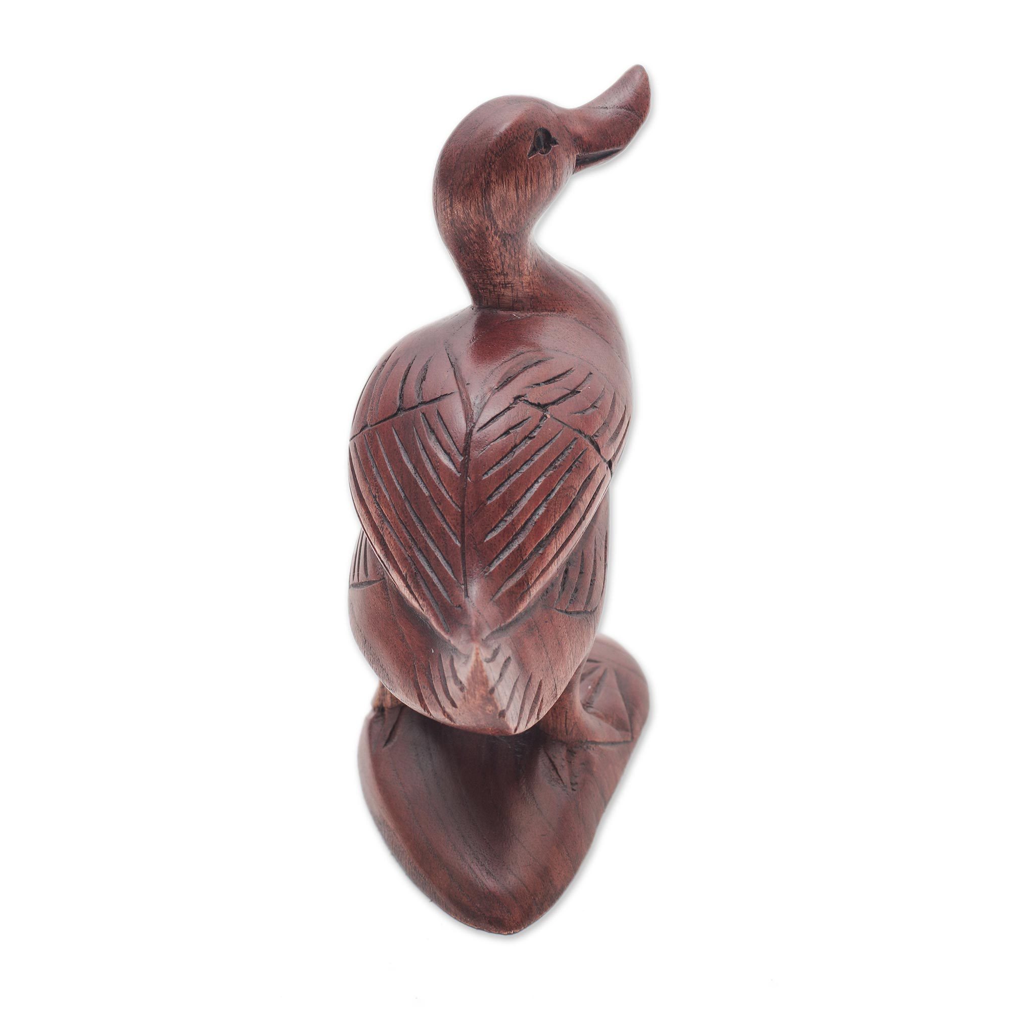 Artisan Hand Crafted Wood Duck Sculpture - Solitary Duck | NOVICA