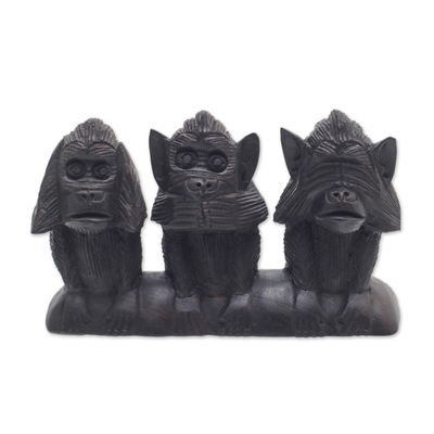 Three Wise Monkeys Wood Statuette from Bali