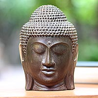 Hibiscus Wood Two-Sided Buddha Sculpture,'Double-Faced Buddha'