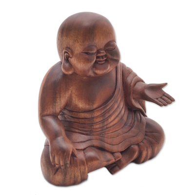 Wood sculpture, 'Tranquil Buddha' - Hand Carved Wood Buddha Sculpture from Bali