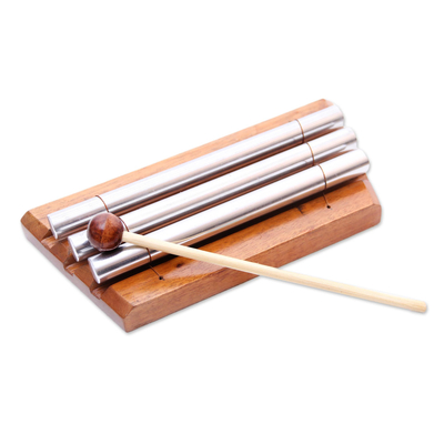 Teak wood xylophone, 'Three Tones' - Hand Crafted Three Note Xylophone