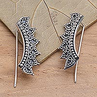 Sterling silver climber earrings, 'Crowning Glory' - Traditional Balinese Sterling Silver Ear Climber Earrings