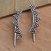 Sterling silver climber earrings, 'Diadem' - Traditional Silver Ear Climber Earrings from Bali