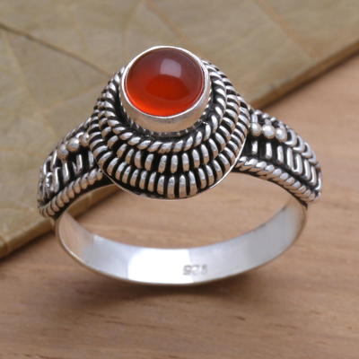 Karneol-Cocktailring - Handgefertigter Einzelstein-Ring aus Sterlingsilber und Karneol