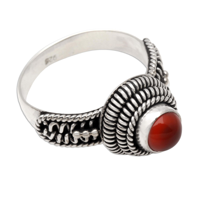 Handcrafted Single Stone Sterling Silver and Carnelian Ring