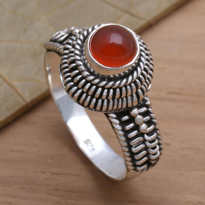Carnelian cocktail ring, 'Sunset Radiance' - Handcrafted Single Stone Sterling Silver and Carnelian Ring