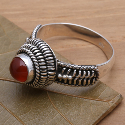 Carnelian cocktail ring 'Sunset Radiance' - Handcrafted Single Stone Sterling Silver and Carnelian Ring