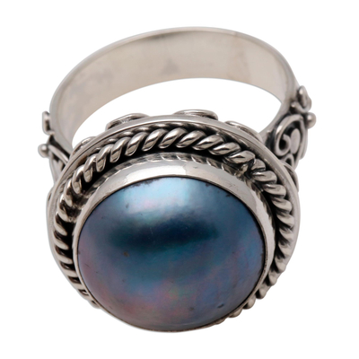 Cocktailring aus kultivierten Mabe-Perlen - Ring aus Sterlingsilber mit einer kultivierten Mabe-Pfauenperle