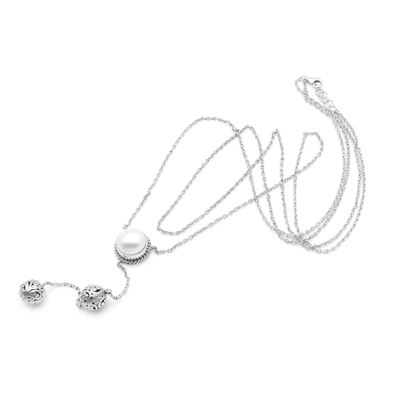 Y-Halskette aus Zuchtperlen - Y-Halskette aus Sterlingsilber mit einer weißen Mabe-Zuchtperle