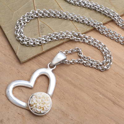 Collar colgante de plata esterlina - Collar Clavel Corazón en Plata 925