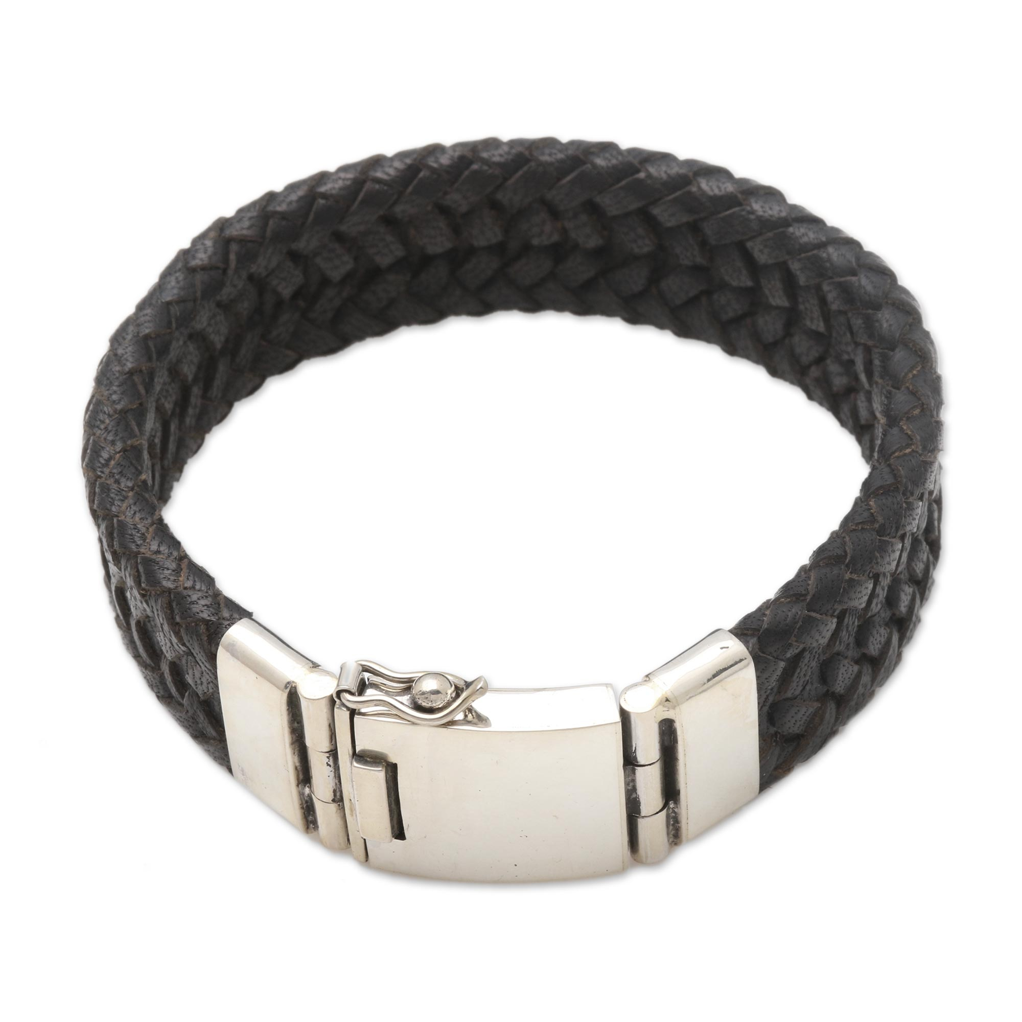 Men's Black Leather Bracelet with Sterling Silver - Commemoration in ...