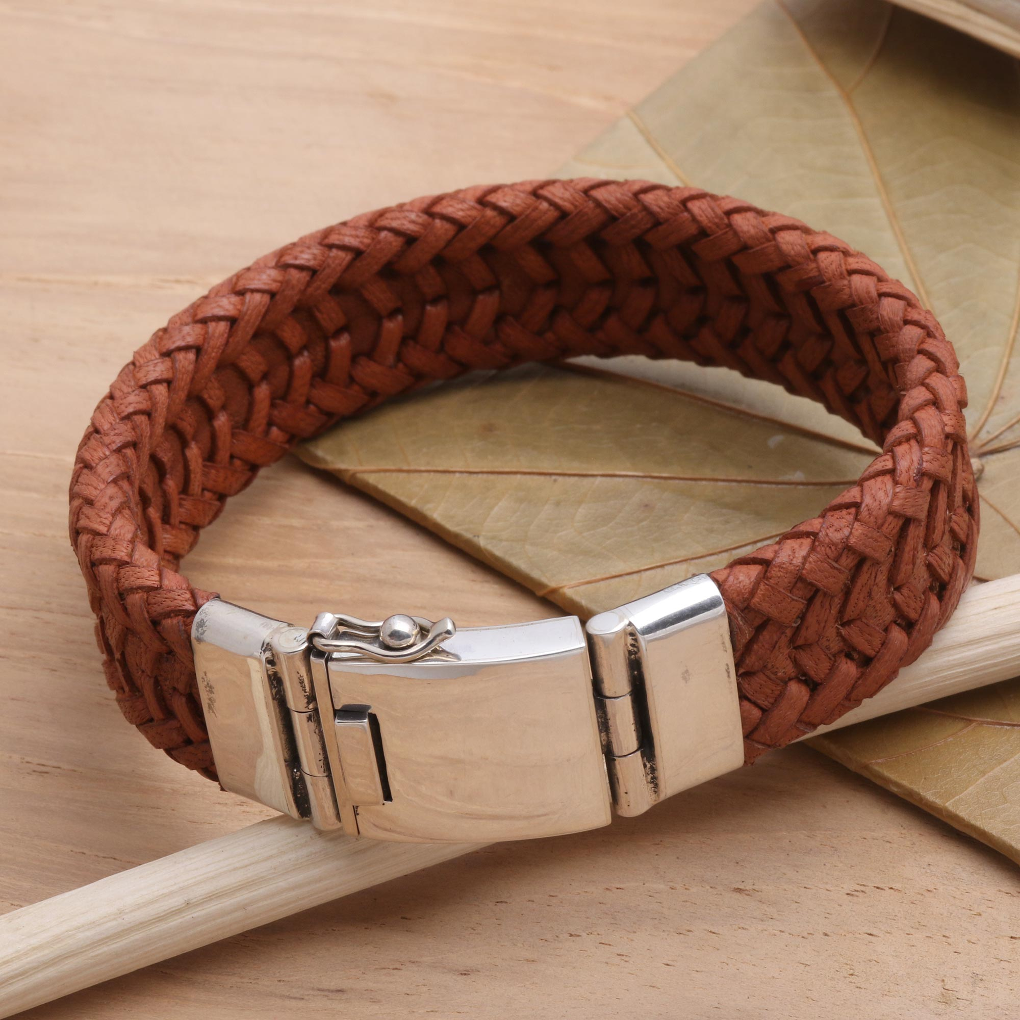 Brown Leather and Sterling SIlver Bracelet for Men - Commemoration in ...