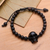 Beaded horn and wood pendant bracelet, 'Dark Visage' - Black Horn Skull Beaded Pendant Bracelet (image 2b) thumbail