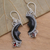 Garnet and buffalo horn dangle earrings, 'Dark Crescent Moon' - Silver and Garnet Moon Earrings with Water Buffalo Horn thumbail