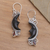 Garnet and buffalo horn dangle earrings, 'Dark Crescent Moon' - Silver and Garnet Moon Earrings with Water Buffalo Horn