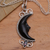 Garnet and buffalo horn pendant necklace, 'Dark Crescent Moon' - Silver and Garnet Moon Necklace with Water Buffalo Horn thumbail