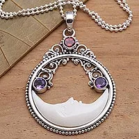 Garnet and amethyst pendant necklace, 'Peaceful Evening'