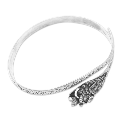 Sterling silver bangle bracelet, 'Ancient Snake' - Mythical Serpent Motif Sterling Silver Bangle Bracelet