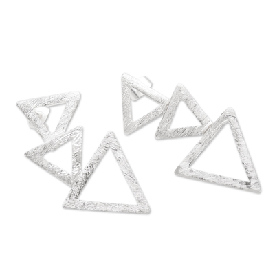 Sterling silver drop earrings, 'Tumbling Triangles' - Sterling Silver Triangle Modern Drop Earrings