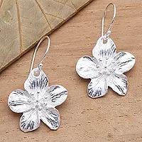Sterling silver dangle earrings, 'Drifting Blossoms' - Sterling Silver Flower Dangle Earrings from Bali Artisan