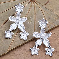 Sterling silver drop earrings, 'Flower Triangle' - Feminine Sterling Silver Flower Drop Earrings