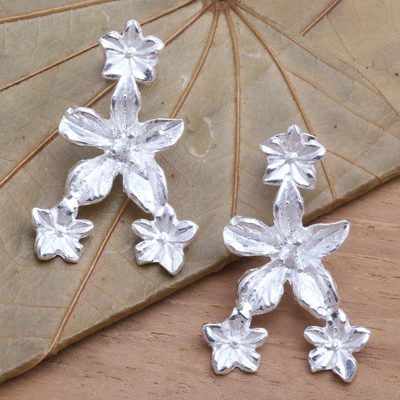 Sterling silver drop earrings, 'Flower Triangle' - Feminine Sterling Silver Flower Drop Earrings