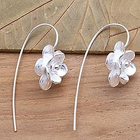 Sterling silver drop earrings, 'Delicate Bloom' - Artisan Crafted Flower Earrings in Sterling Silver