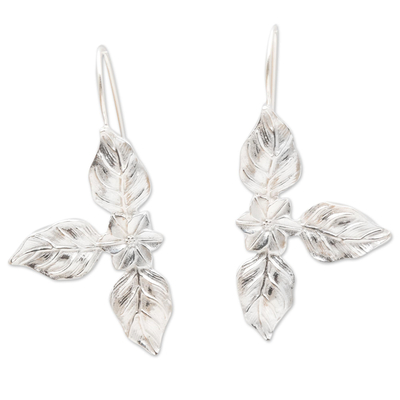 Sterling silver drop earrings, 'Spring Tribute' - Floral Drop Earrings Hand Crafted in Sterling Silver