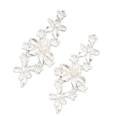 Sterling silver dangle earrings, 'Springtime Cascade' - Sterling Silver Floral Cascade Earrings from Bali