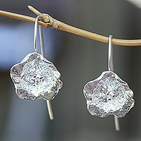 Sterling silver drop earrings, 'Prairie Primrose' - Flower Earrings Hand Crafted in Sterling Silver