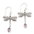 Amethyst dangle earrings, 'Dragonfly Freedom' - Artisan Crafted Balinese Silver Earrings with Amethyst thumbail