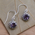 Amethyst dangle earrings, 'Petite Frangipani Flowers' - Petite Amethyst Floral Earrings in Sterling Silver