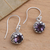 Amethyst dangle earrings, 'Petite Frangipani Flowers' - Petite Amethyst Floral Earrings in Sterling Silver (image 2b) thumbail